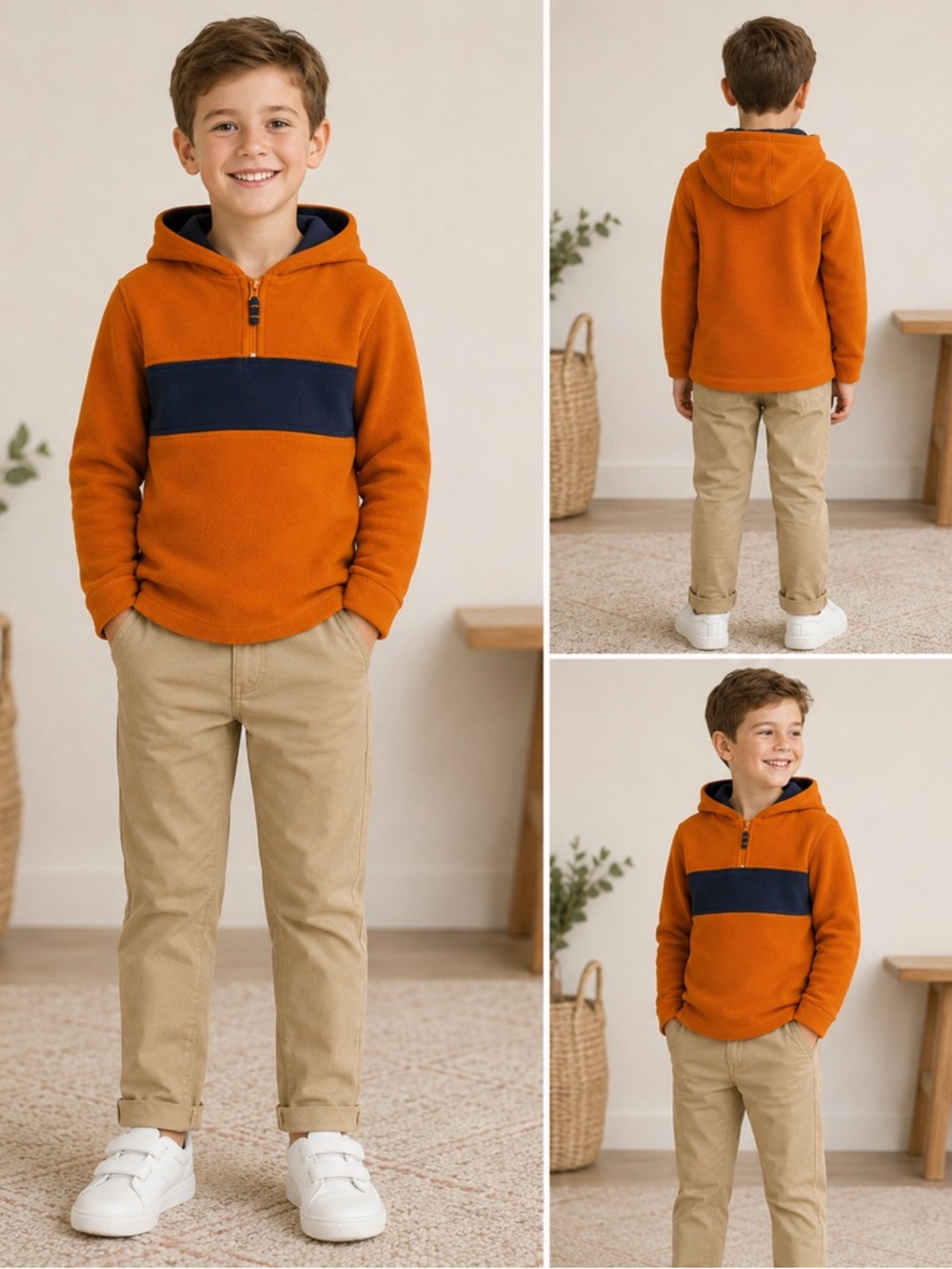 Duck Head Kids Boys Rust Navy Colorblock Fleece Hoodie 8Y